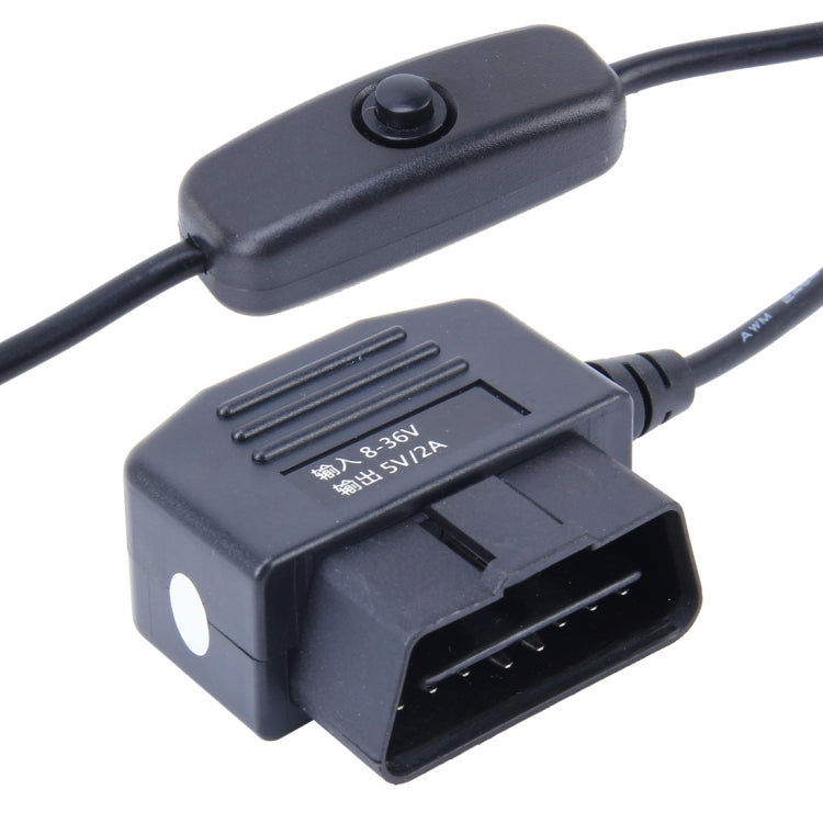 Car Auto 16Pin OBDII Charging Cable Mini 5 Pin USB Power Adapter with Switch Button for GPS Tablet E-dog Phone, Cable Length: 3.4m by bashfashion