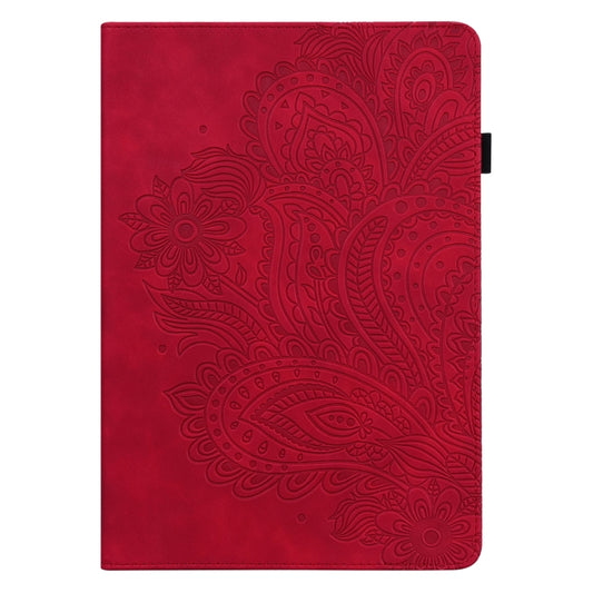 For Samsung Galaxy Tab S9 / S9 FE Peacock Embossed Pattern Leather Tablet Case(Red) by bashfashion