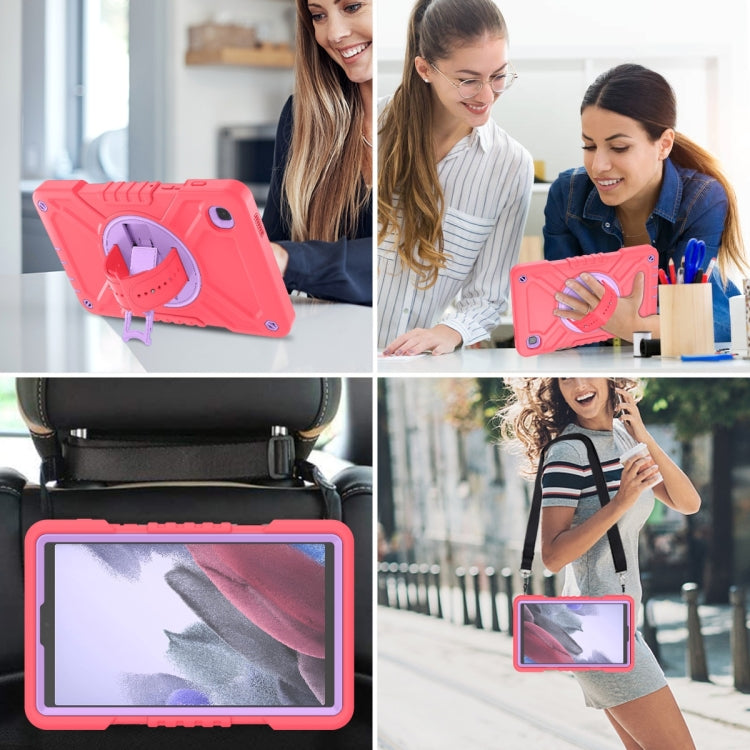 For Samsung Galaxy Tab A7 Lite X Rotation PC Hybrid Silicone Tablet Case with Strap(Red Purple) by bashfashion