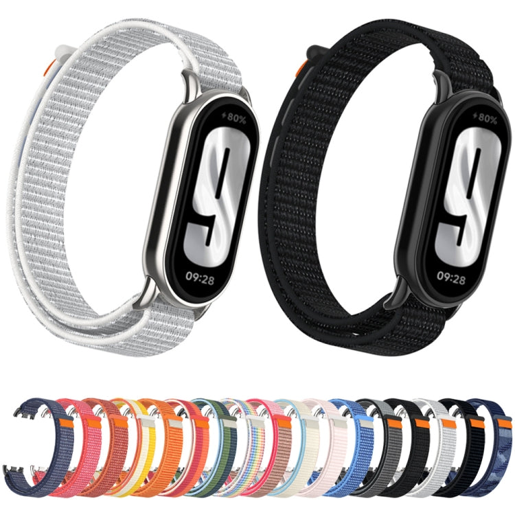 For Xiaomi Smart Band 9 / 8 Metal Connector + Loop Nylon Hook and Loop Fastener Watch Band(Hibiscus Powder) by bashfashion