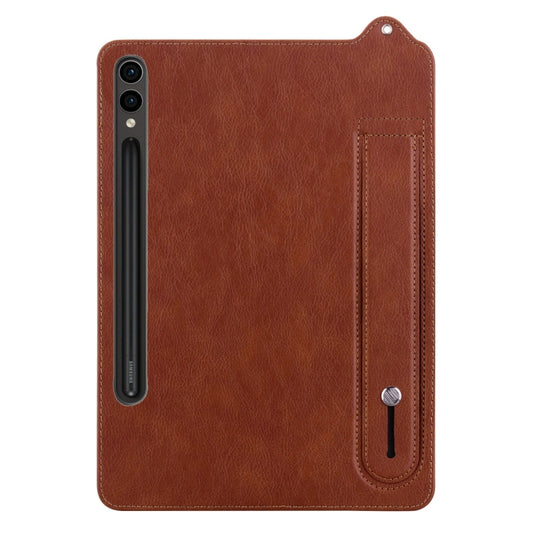 For Samsung Galaxy Tab S10 Ultra/ S11 Ultra TPU Leather Back Tablet Case with Wristband(Brown) by bashfashion