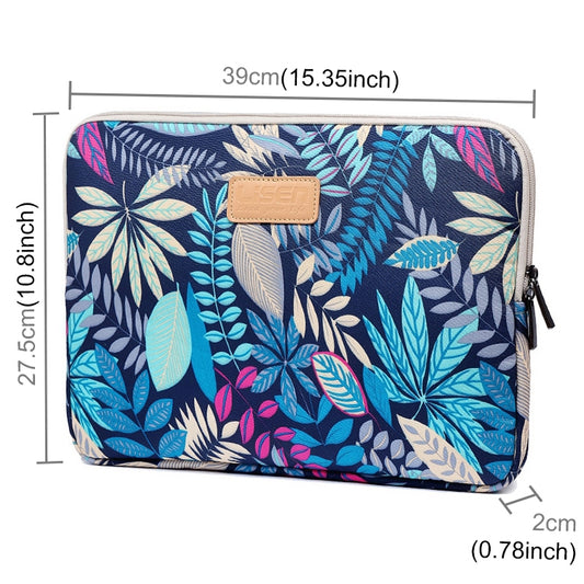 Sleeve Case Colorful Leaves Zipper Briefcase Carrying Bag for Macbook, Samsung, Lenovo, Sony, DELL Alienware, CHUWI, ASUS, HP, 15.6 inch and Below Laptops(Blue) by bashfashion