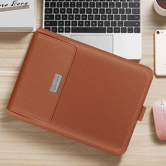 4 in 1 Universal Waterproof PU Leather Laptop Liner Bag with Handle & Stand & Pen Holder + 2 Winders + Mouse Bag + Charger Bag Set for 13 / 14 inch Laptops(Brown) by bashfashion