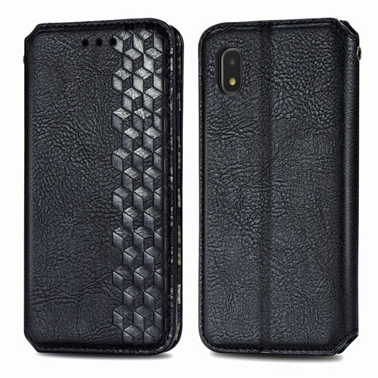 For Samsung Galaxy A21 (JP Version) Cubic Grid Pressed Horizontal Flip Magnetic PU Leather Case with Holder & Card Slots & Wallet(Black) by bashfashion