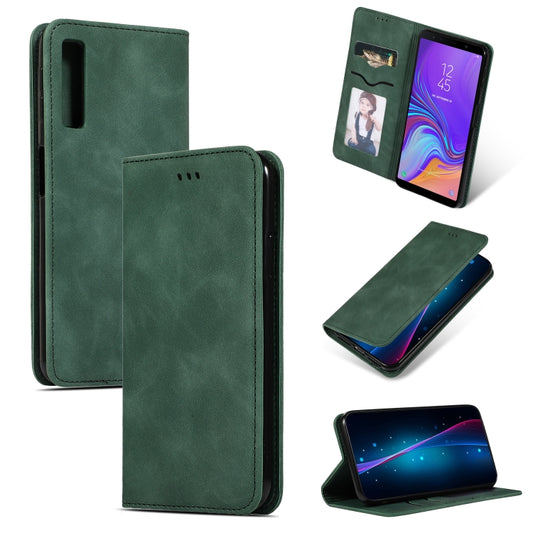 Retro Skin Feel Business Magnetic Horizontal Flip Leather Case for Samsung Galaxy A7 2018(Army Green) by bashfashion