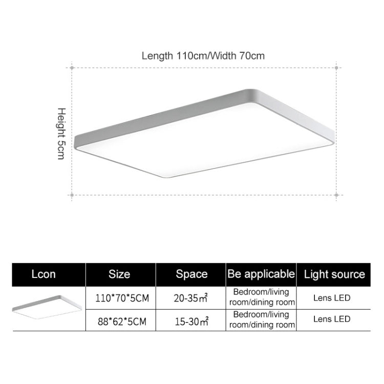 Macaron LED Rectangle Ceiling Lamp, White Light, Size:88x62cm(Grey) by bashfashion