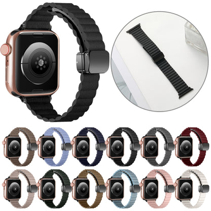 For Apple Watch Series 4 40mm Water Ripple Magnetic Folding Buckle Watch Band, Style: Thin Version(Black) by bashfashion