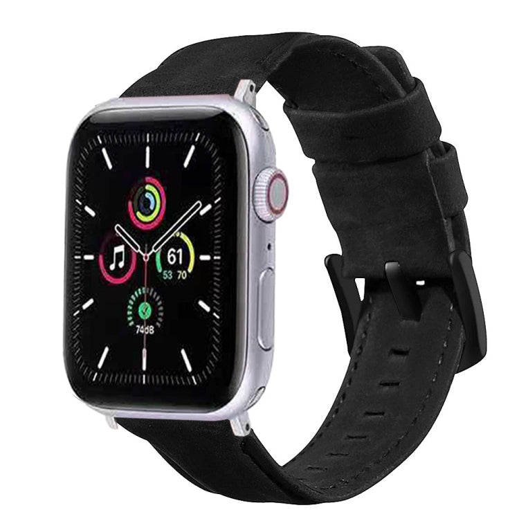 For Apple Watch 5 & 4 44mm / 3 & 2 & 1 42mm Leather Watch Band(Black) by bashfashion