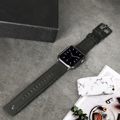 For Apple Watch 5 & 4 44mm / 3 & 2 & 1 42mm Leather Watch Band(Black) by bashfashion