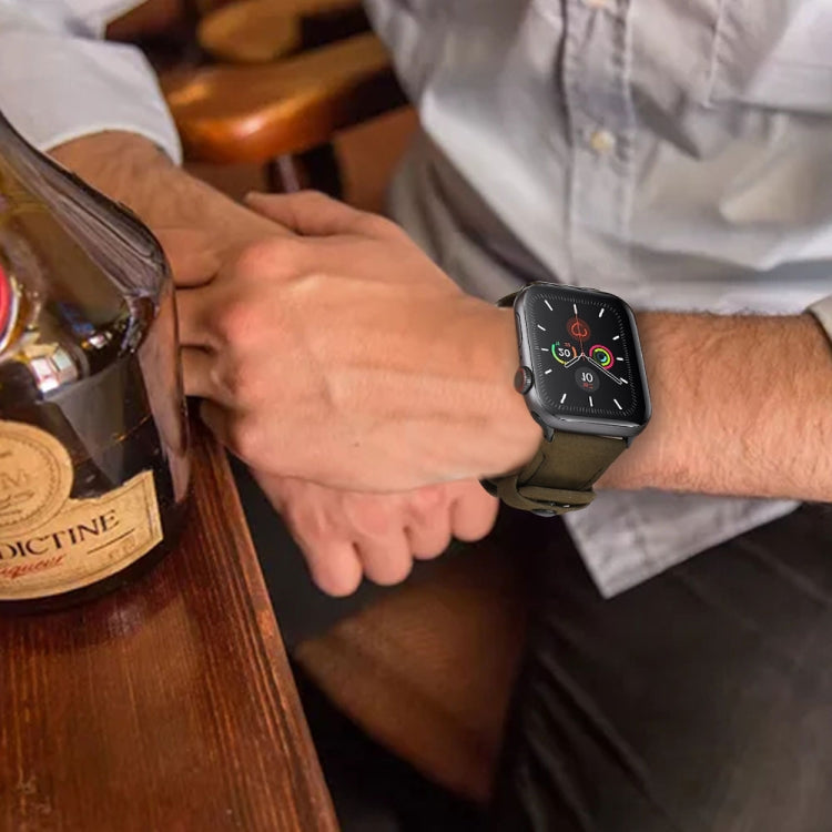 For Apple Watch 5 & 4 44mm / 3 & 2 & 1 42mm Leather Watch Band(Army Green) by bashfashion