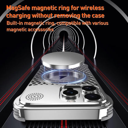 For iPhone 16 Pro Max R-JUST RJ-64 Aromatherapy Heat Dissipation MagSafe Phone Case with Stand(Silver) by R-JUST