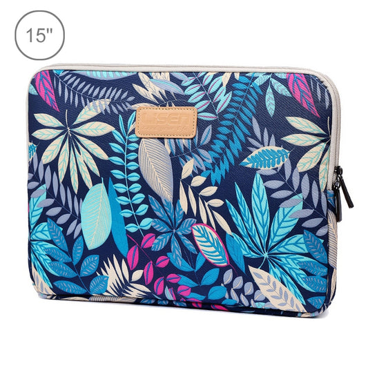 Sleeve Case Colorful Leaves Zipper Briefcase Carrying Bag for Macbook, Samsung, Lenovo, Sony, DELL Alienware, CHUWI, ASUS, HP, 15.6 inch and Below Laptops(Blue) by bashfashion