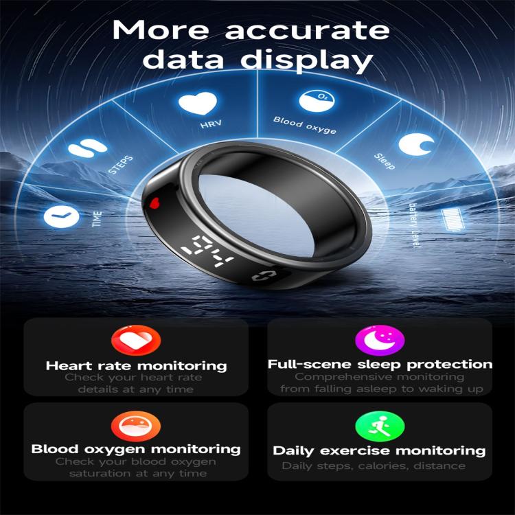 SY01 SIZE 12 Smart Ring, Support Heart Rate / Blood Oxygen / Sleep Monitoring / Multiple Sport Modes(Black) by bashfashion
