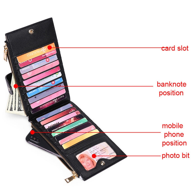 GLQ167 RFID Two-way Folding PU Cross Pattern With Zipper Pocket Wallet(Light Blue) by bashfashion