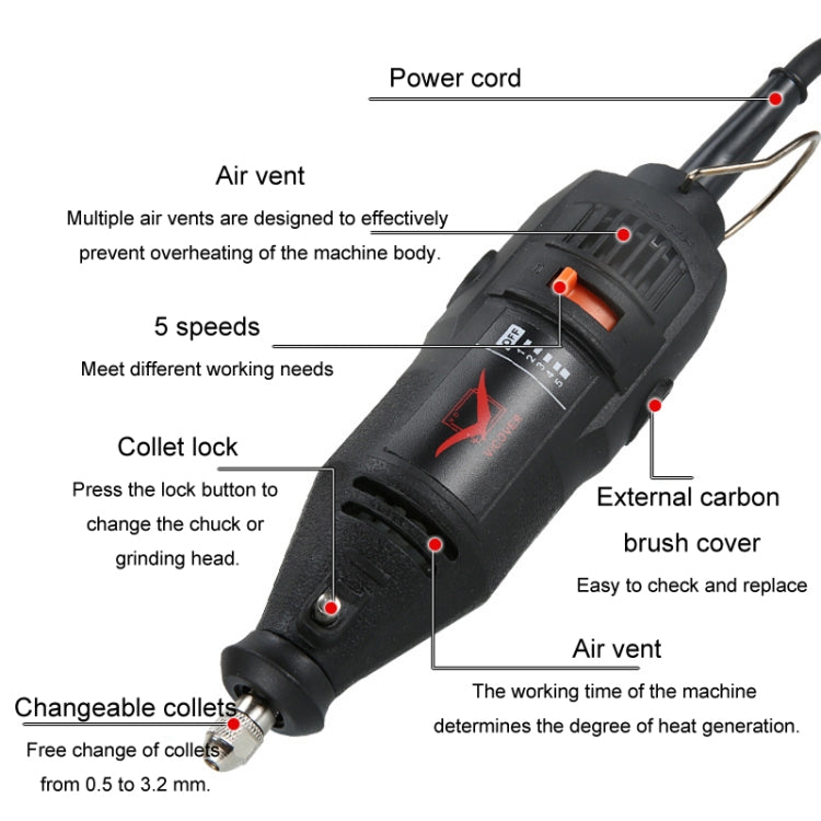 VICOVER Small Adjustable Speed Electrical Grinder Set Jade Carving Pen Polishing Tool EU Plug, Model: 100pcs Parts+Soft Shaft by VICOVER