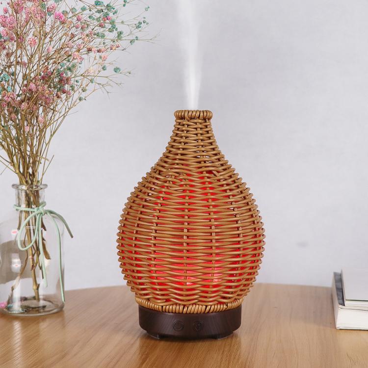 24V EU Plug 100ML Hollow Rattan Ultrasonic Humidifier & Aromatherapy Diffuser with 7-Color LED Lights(Light Wood Grain) by bashfashion