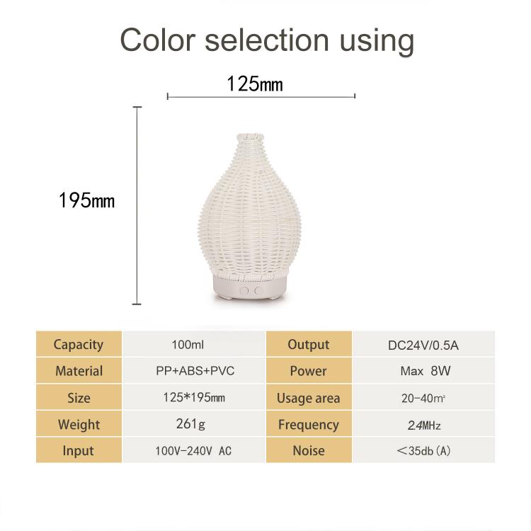 24V EU Plug 100ML Hollow Rattan Ultrasonic Humidifier & Aromatherapy Diffuser with 7-Color LED Lights(Light Wood Grain) by bashfashion